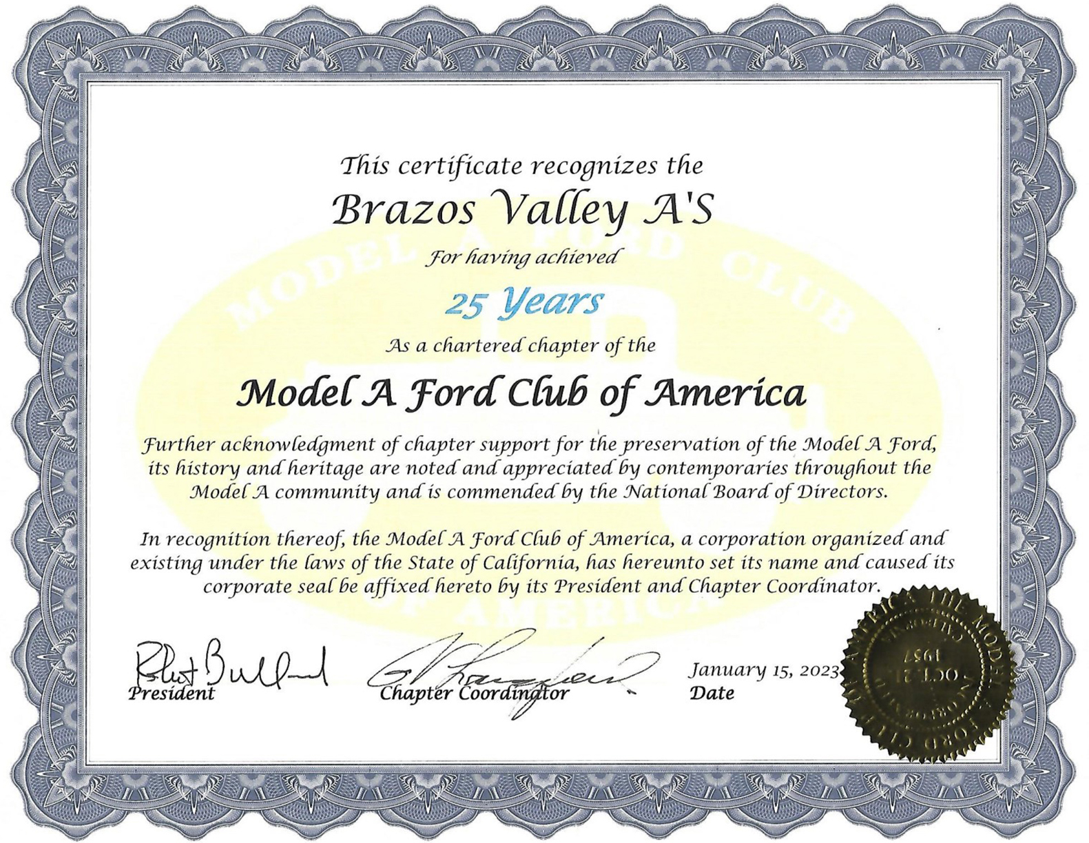 mafca 25 year award